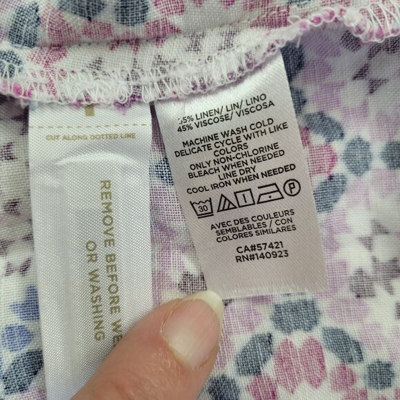 Loft Linen Wrap Skirt Women 10 Pink Blue Mosaic Floral Midi Linen/Viscose New - Picture 9 of 14